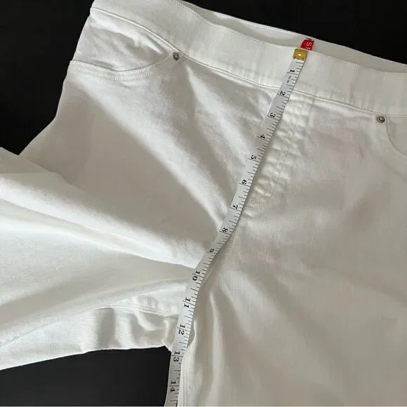 Spanx Jeans Womens XL White Skinny Leg Legging Pull On Distressed Raw Hem Denim - Picture 15 of 16